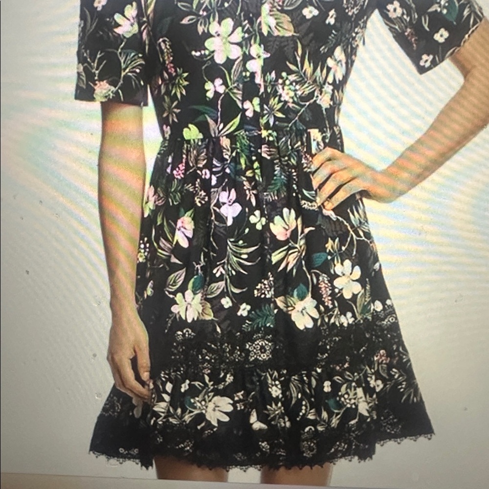Kate Spade Black Floral Dress with Lace Detail